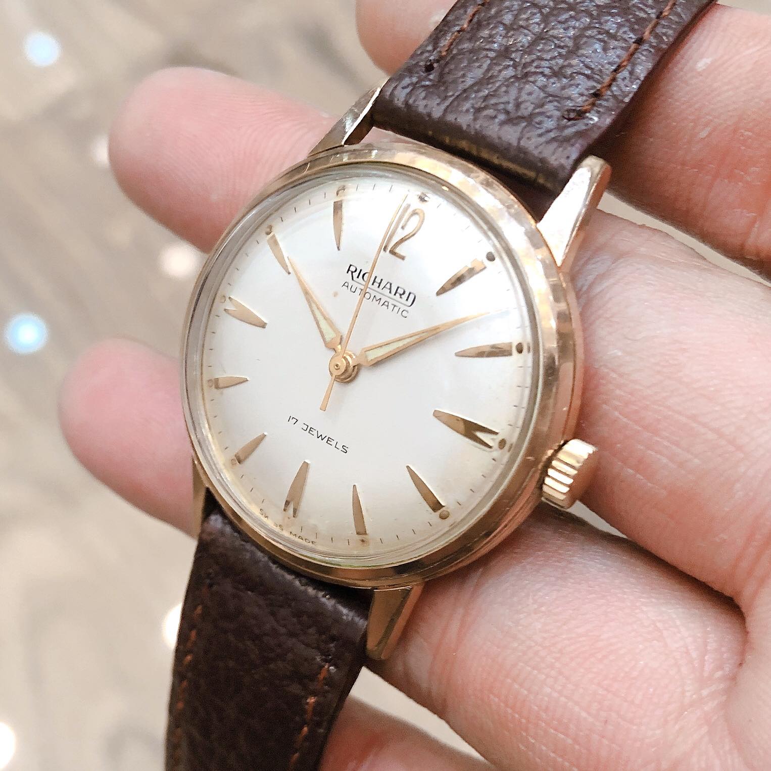 Đồng hồ cổ RICHARD automatic lacke vàng hồng 18k chính hãng Thuỵ Sĩ