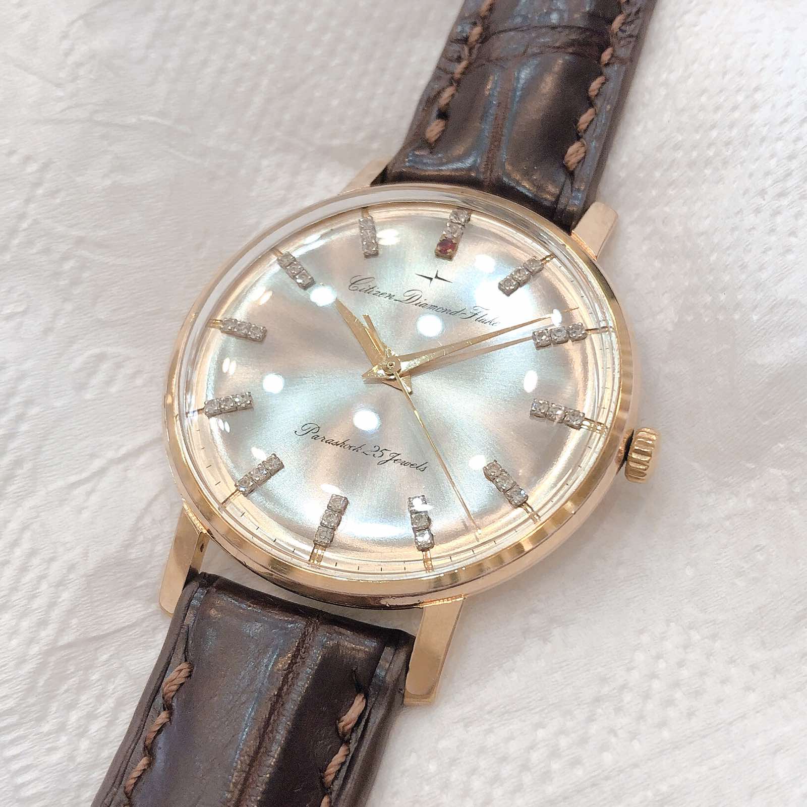 Đồng hồ cổ Citizen DIAMOND FLAKE bọc vàng lộ cơ chính hãng nhật bản 