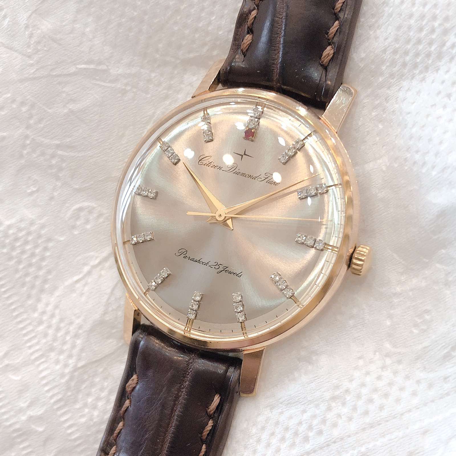 Đồng hồ cổ Citizen DIAMOND FLAKE bọc vàng lộ cơ chính hãng nhật bản 