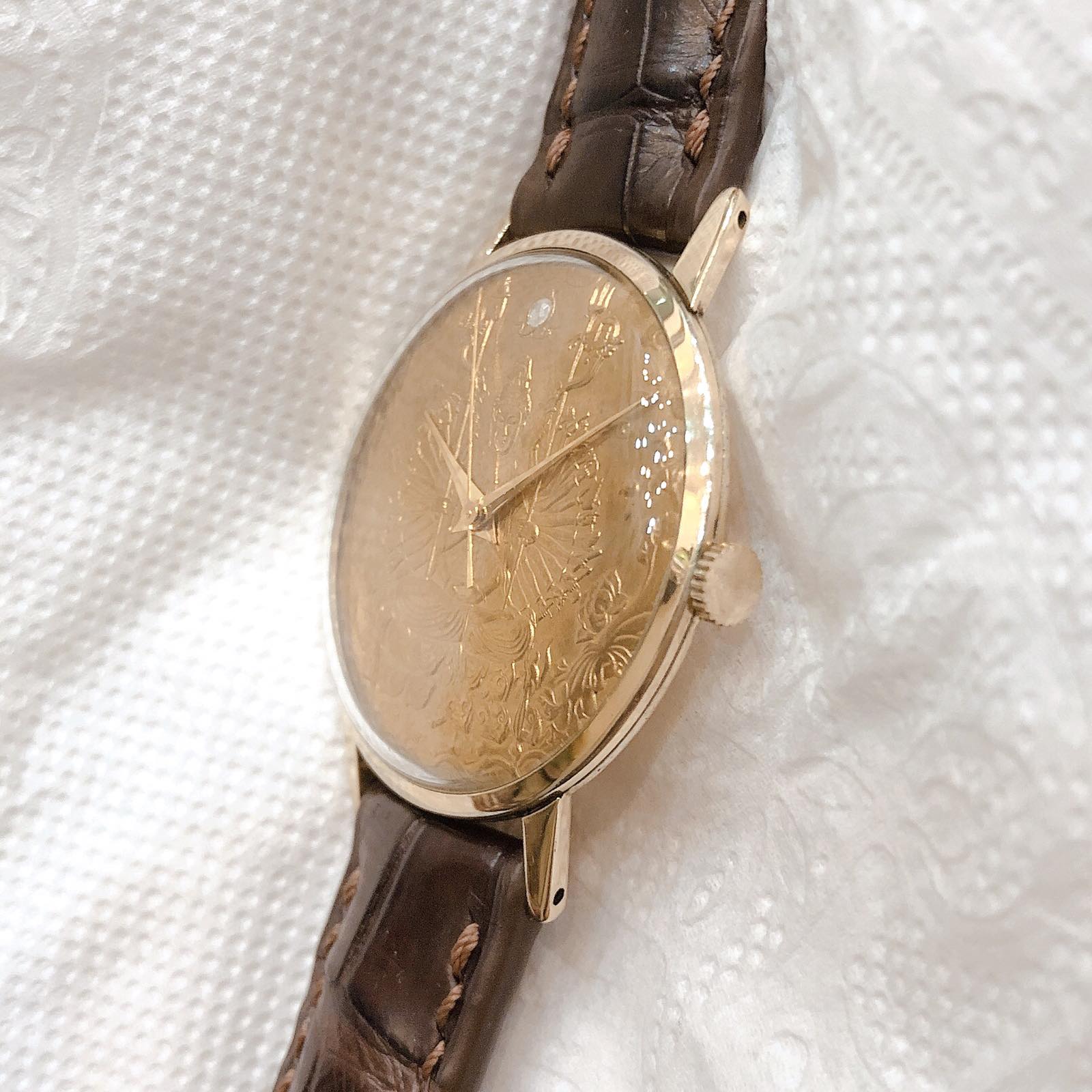 Đồng hồ cổ CITIZEN Mặt Phật bọc vàng 14k goldfilled lên dây chính hãng nhật bản