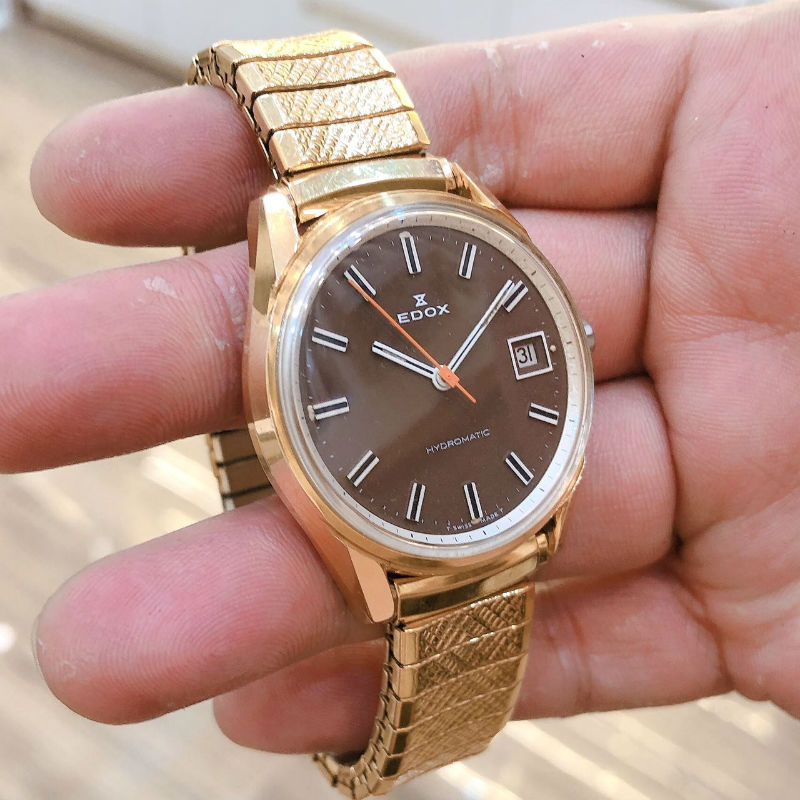 Đồng hồ cổ EDOX automatic lacke vàng chính hãng thuỵ sỹ 