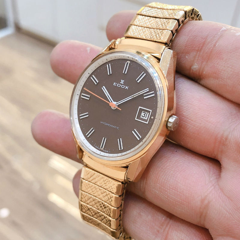 Đồng hồ cổ EDOX automatic lacke vàng chính hãng thuỵ sỹ 