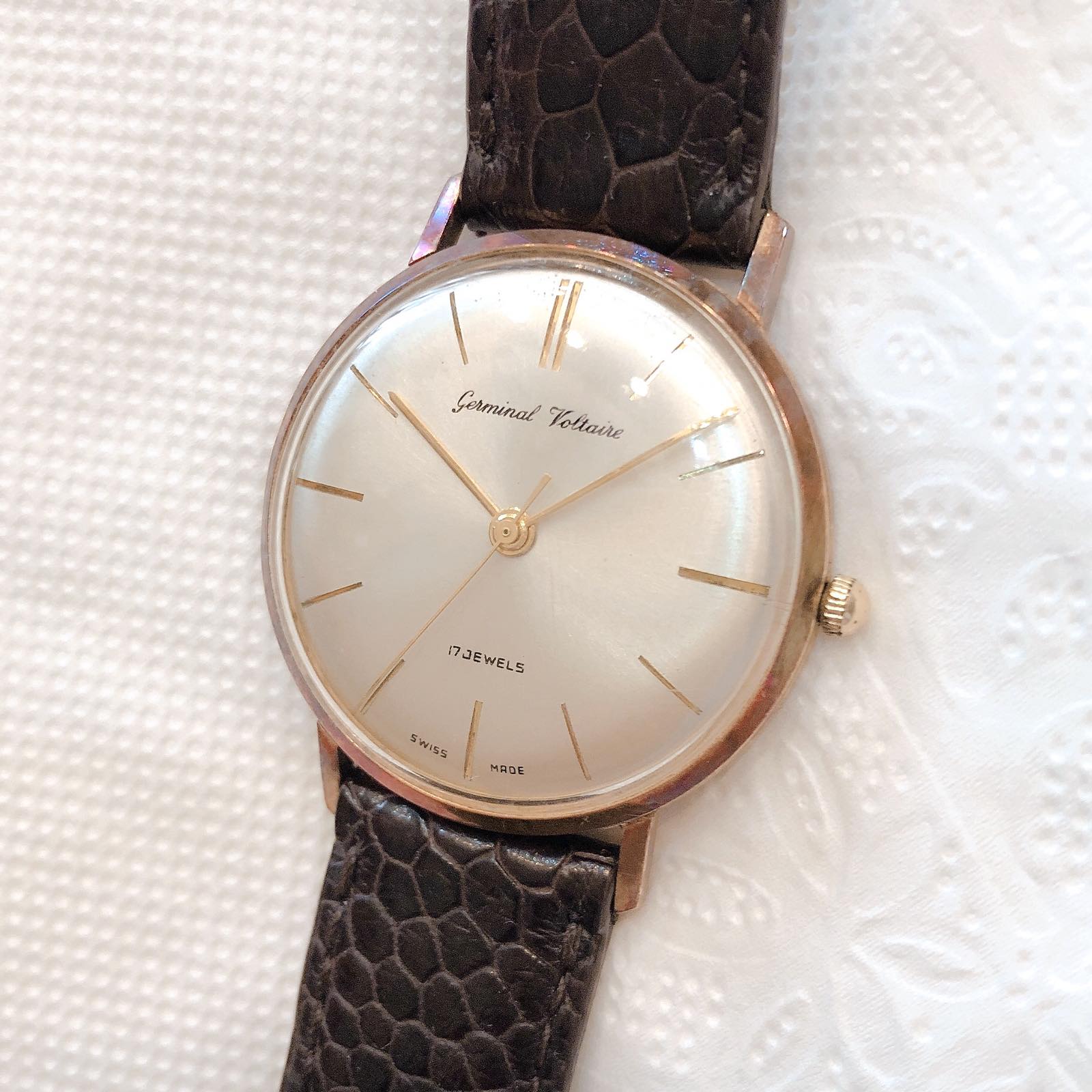 Đồng hồ cổ Germinal Voltaire lên dây vàng đúc 14k chính hãng thụy sỹ