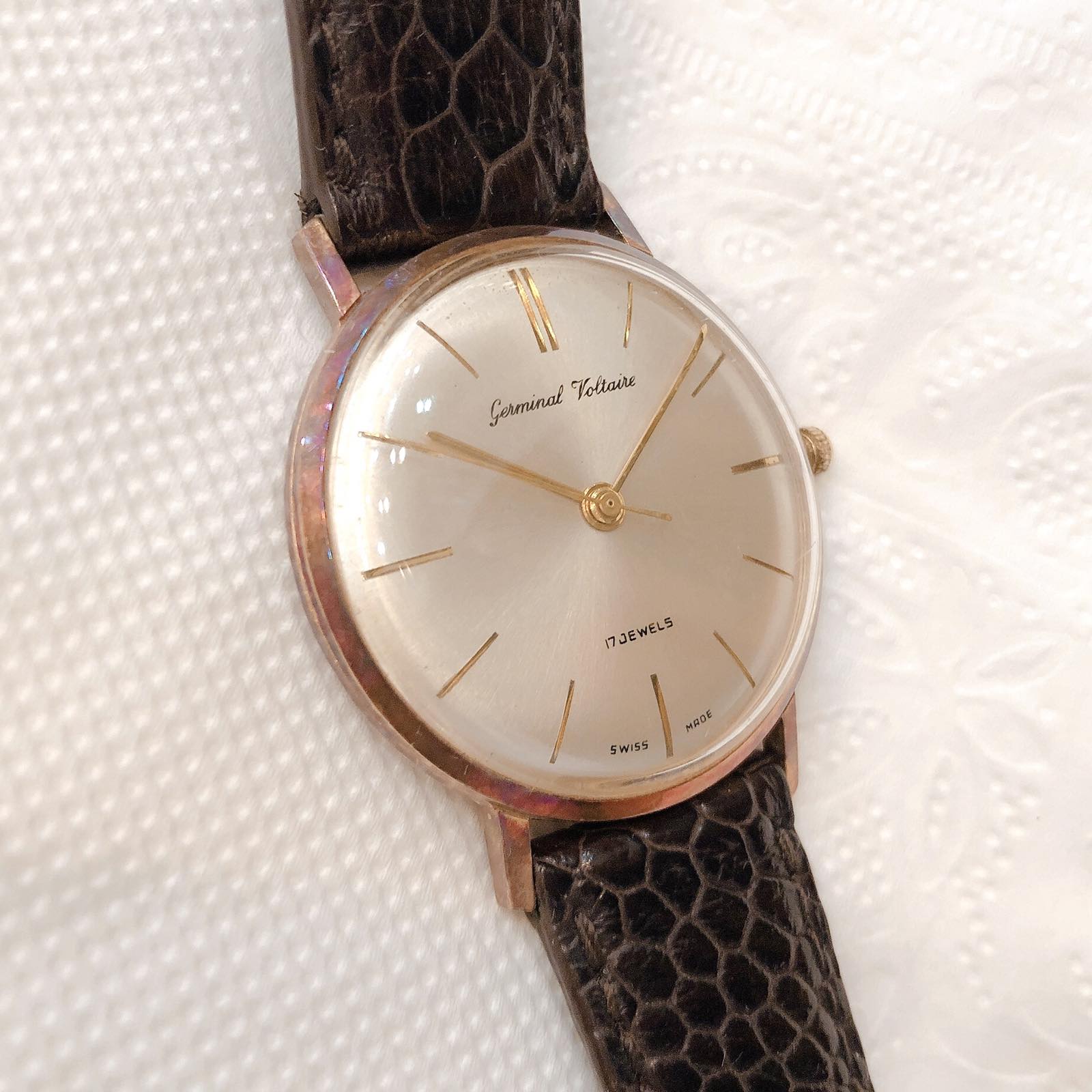 Đồng hồ cổ Germinal Voltaire lên dây vàng đúc 14k chính hãng thụy sỹ