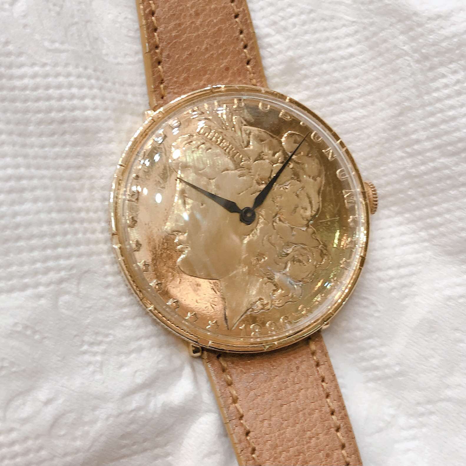 Đồng hồ cổ Liberty đồng xu lên dây lacke 18k size khũng chính hãng