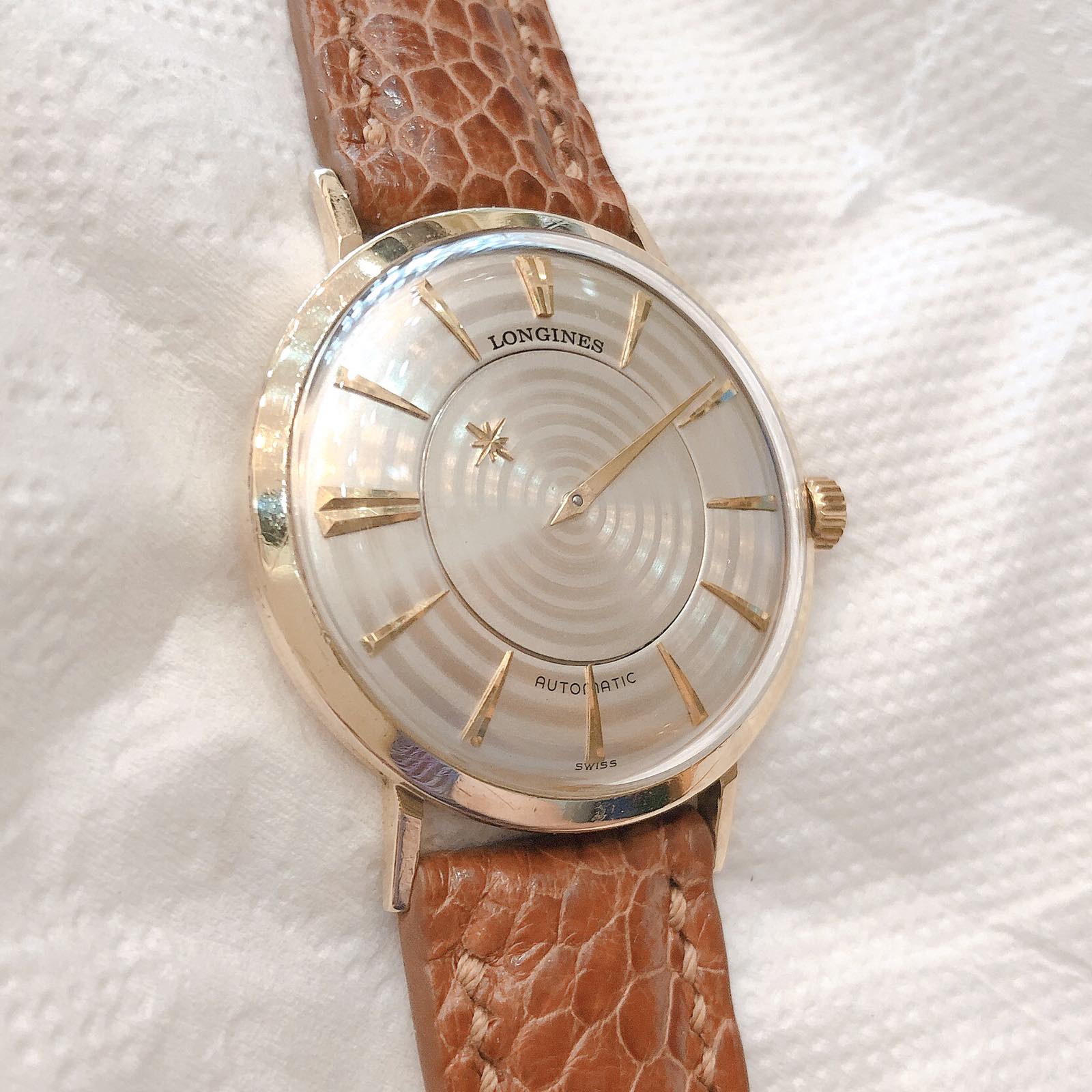 Đồng hồ cổ Longines automatic kim đĩa bọc vàng 10k chính hãng Thuỵ Sĩ 