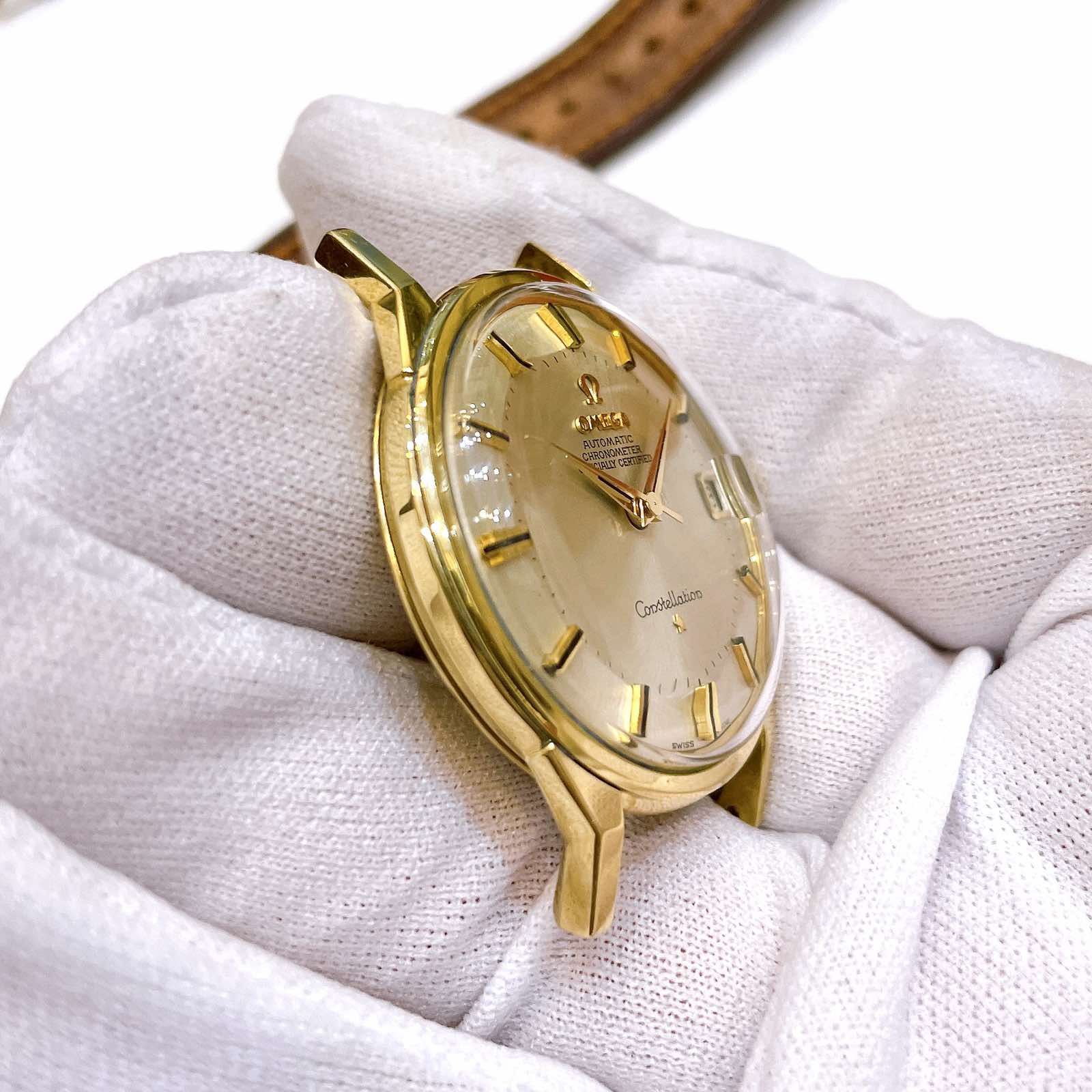 Đồng hồ cổ Omega Constellation Automatic Bát Quái vàng đúc 14k nguyên khối chính hãng Thụy Sĩ 