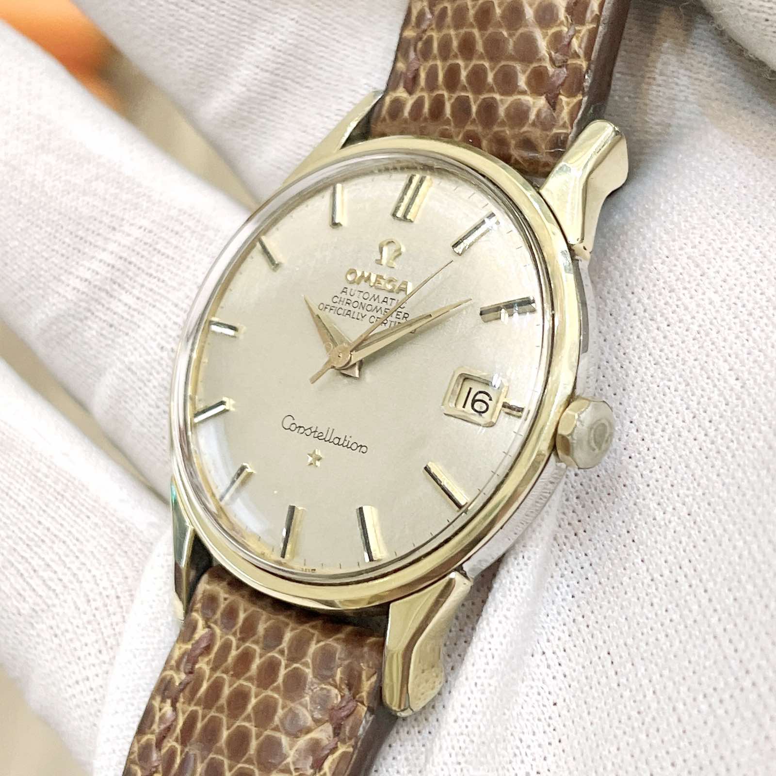 Đồng hồ cổ Omega Constellation Automatic dmi chính hãng Thụy Sĩ với Mặt số Zin 3 kim 1 lịch kết hợp với cọc số nổi rất đẹp.