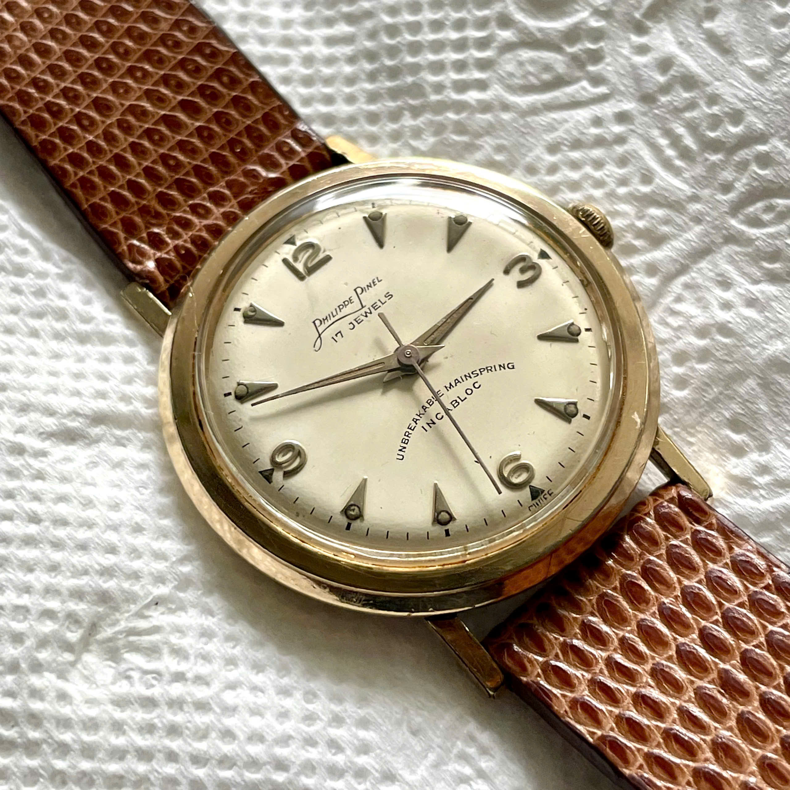 Đồng hồ cổ Philippe Pinel lên dây bọc vàng 10k chính hãng Thụy Sĩ