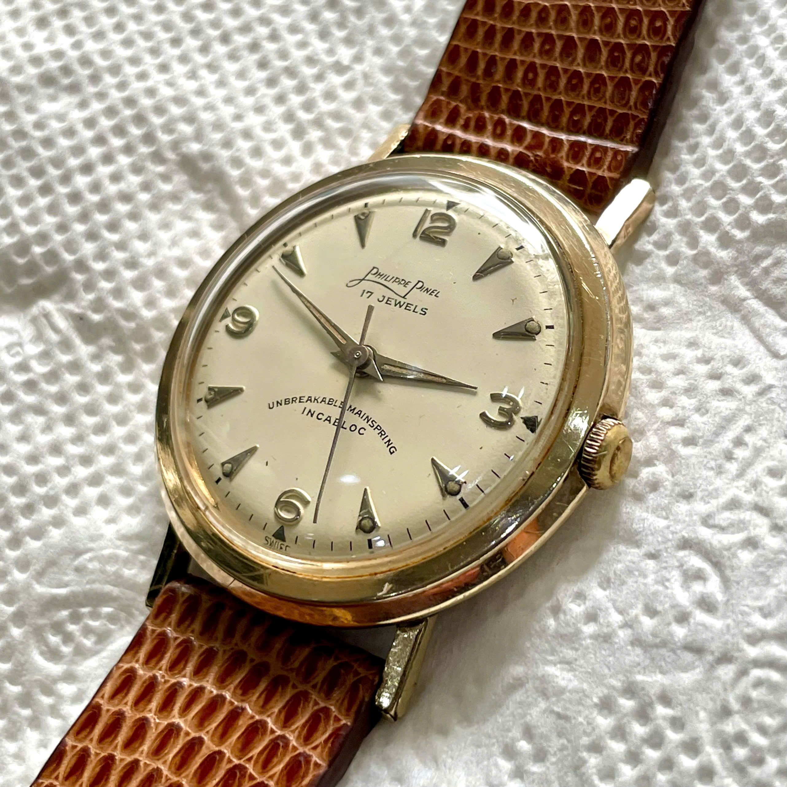 Đồng hồ cổ Philippe Pinel lên dây bọc vàng 10k chính hãng Thụy Sĩ