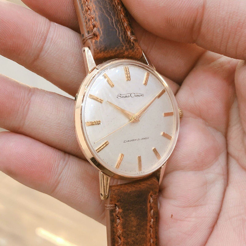 Đồng hồ cổ SEIKO CROWN lên dây bọc vàng 14k Goldfilled chính hãng nhật bản