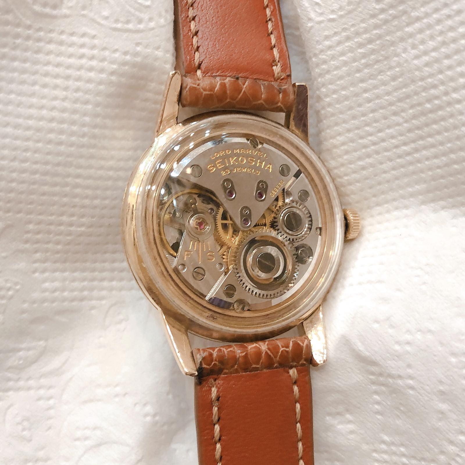 Đồng hồ cổ Seiko lordmavel lên dây lộ cơ bọc vàng 14k goldfilled chính hãng nhật bản