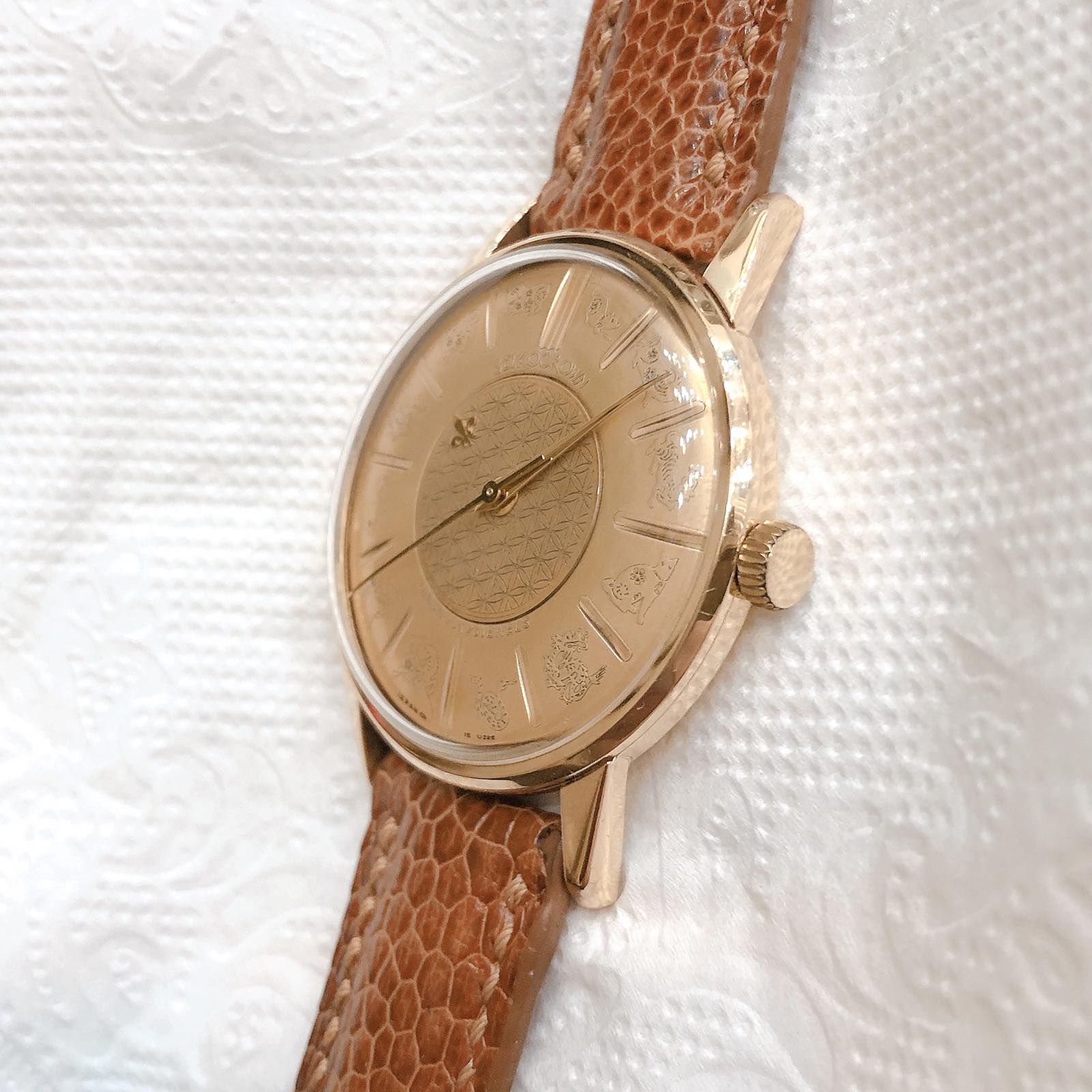 Đồng hồ cổ Seiko Crown kim đĩa bọc vàng 14k goldfilled chính hãng nhật bản